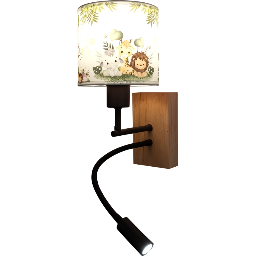 BRILAGI - LED vaikiškas lankstus sieninis šviestuvas BOBO WOOD 1xE27/25W/230V + LED/3W ąžuolas/juoda/balta/žalia/džiunglės