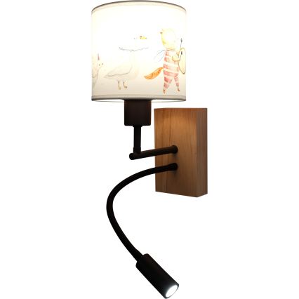BRILAGI - LED vaikiška lanksti sieninė lempa BOBO WOOD 1xE27/25W/230V + LED/3W ąžuolas/juoda/balta/gyvūnėliai