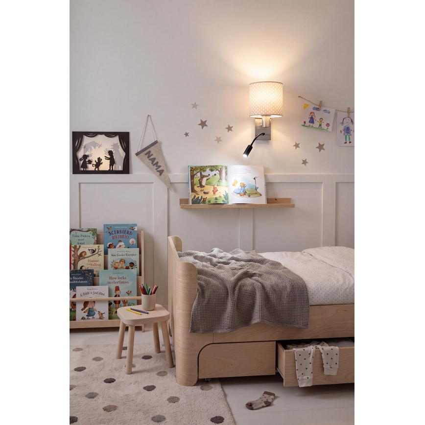 BRILAGI - lanksčioji LED sieninė lempa BOBO 1xE27/25W/230V + LED/3W matinis chromas/smėlinė/taškuota