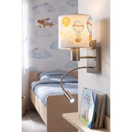 BRILAGI - LED vaikiška lanksčioji sieninė lempa BOBO 1xE27/25W/230V + LED/3W matinis chromas/balta/su gyvūnėlių motyvu