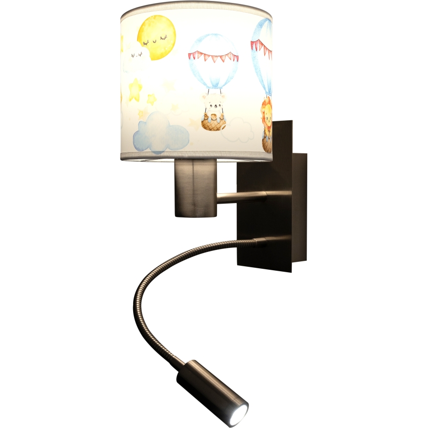 BRILAGI - LED vaikiška lanksčioji sieninė lempa BOBO 1xE27/25W/230V + LED/3W matinis chromas/balta/su gyvūnėlių motyvu