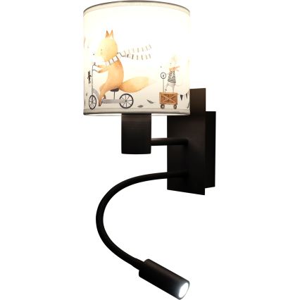 BRILAGI - LED vaikiška lanksti sieninė lempa BOBO 1xE27/25W/230V + LED/3W juoda/balta/gyvūnėliai