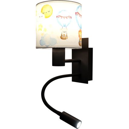 BRILAGI - LED vaikiška lanksti sieninė lempa BOBO 1xE27/25W/230V + LED/3W juoda/balta/gyvūnėliai