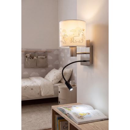 BRILAGI - LED vaikiška lanksčioji sieninė lempa BOBO 1xE27/25W/230V + LED/3W matinis chromas/balta/vienaragiai