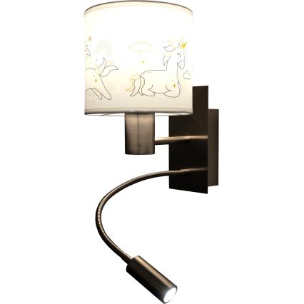 BRILAGI - LED vaikiška lanksčioji sieninė lempa BOBO 1xE27/25W/230V + LED/3W matinis chromas/balta/vienaragiai