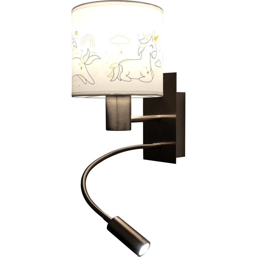 BRILAGI - LED vaikiška lanksčioji sieninė lempa BOBO 1xE27/25W/230V + LED/3W matinis chromas/balta/vienaragiai