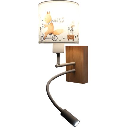 BRILAGI - LED vaikiška lanksti sieninė lempa BOBO WOOD 1xE27/25W/230V + LED/3W ąžuolas/balta/gyvūnėliai