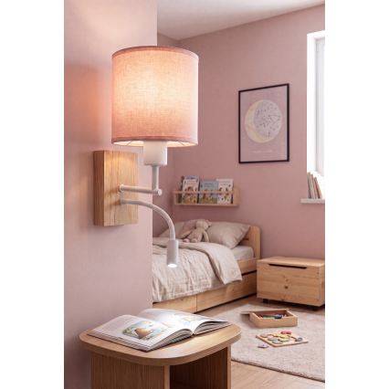 BRILAGI - LED lanksčioji sieninė lempa BOBO WOOD 1xE27/25W/230V + LED/3W ąžuolas/balta/rožinė