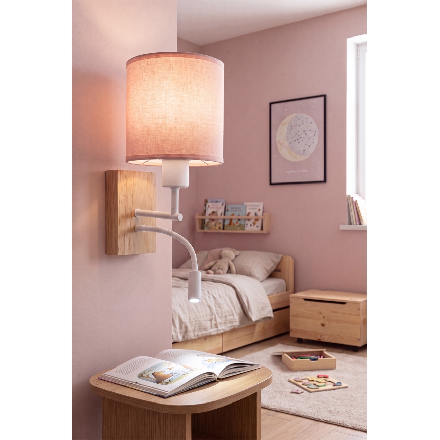 BRILAGI - LED lanksčioji sieninė lempa BOBO WOOD 1xE27/25W/230V + LED/3W ąžuolas/balta/rožinė