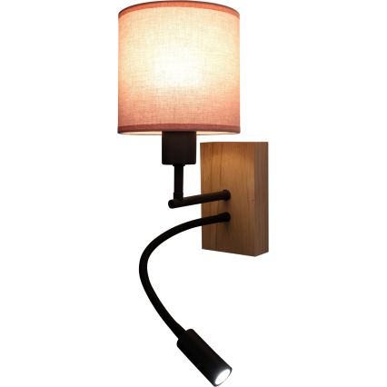 BRILAGI - LED lankstus sieninis šviestuvas BOBO WOOD 1xE27/25W/230V + LED/3W ąžuolas/juoda/rožinė