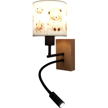BRILAGI - LED vaikiška lanksti sieninė lempa BOBO WOOD 1xE27/25W/230V + LED/3W ąžuolas/juoda/balta/meškiukai