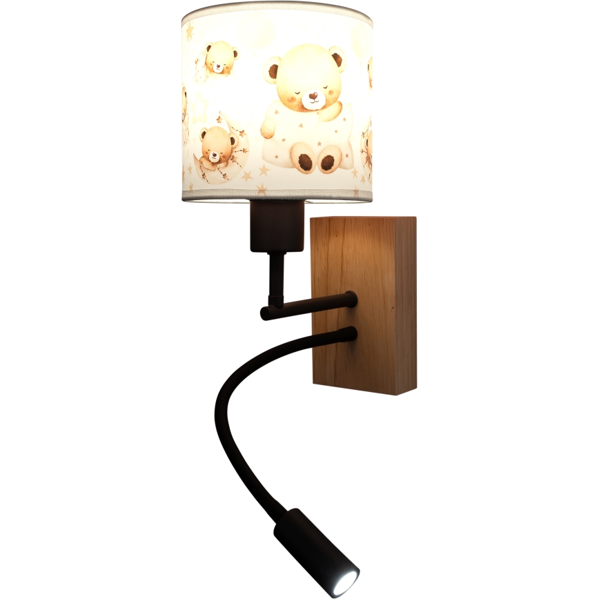 BRILAGI - LED vaikiška lanksti sieninė lempa BOBO WOOD 1xE27/25W/230V + LED/3W ąžuolas/juoda/balta/meškiukai