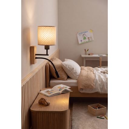 BRILAGI - LED vaikiška lanksčioji sieninė lempa BOBO WOOD 1xE27/25W/230V + LED/3W ąžuolas/juoda/kreminė/taškuotas raštas