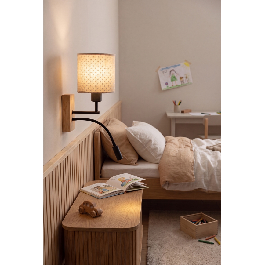 BRILAGI - LED vaikiška lanksčioji sieninė lempa BOBO WOOD 1xE27/25W/230V + LED/3W ąžuolas/juoda/kreminė/taškuotas raštas