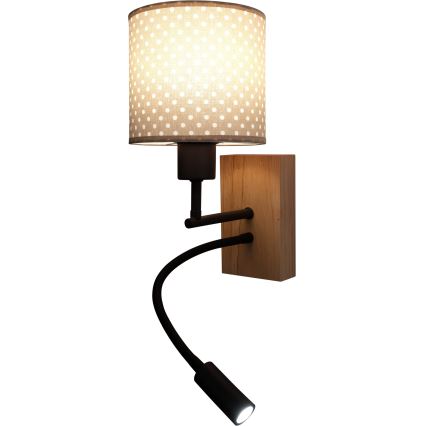 BRILAGI - LED vaikiška lanksčioji sieninė lempa BOBO WOOD 1xE27/25W/230V + LED/3W ąžuolas/juoda/kreminė/taškuotas raštas