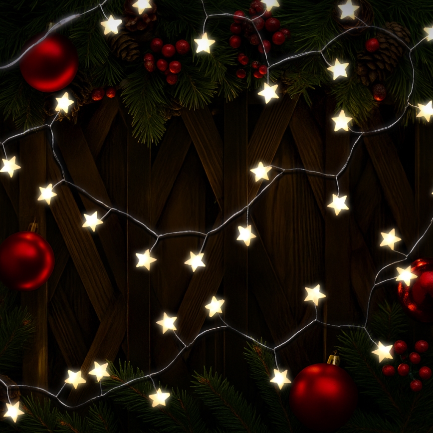 Brilagi - LED  girlianda su žvaigždutėmis 40xLED/3xAA 1,8m šiltai balta