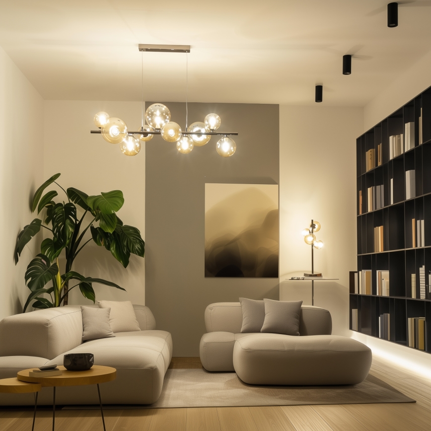 Brilagi - LED kabamoji liustra ant troselio MILLA 10xG9/3W/230V juodas chromas/auksinė