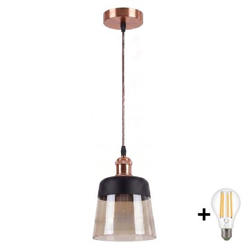 BRILAGI - LED kabantis šviestuvas ant laido RETRO GLASS 1xE27/60W/230V skersm. 15,5 cm varinė/dūminė smėlinė/juoda
