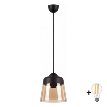 BRILAGI - LED kabantis šviestuvas su laidu RETRO GLASS 1xE27/60W/230V Ø 15,5 cm juoda/dūminė smėlio spalva