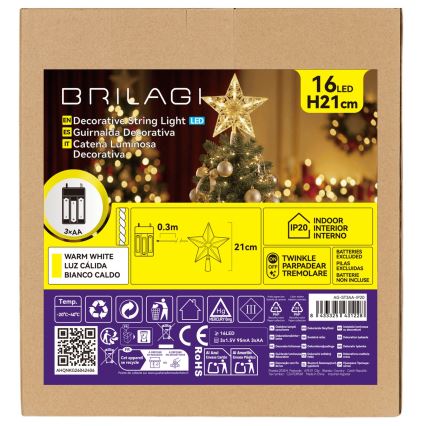 BRILAGI - Kalėdinė LED dekoracija LED/3xAA 21 cm žvaigždė šiltai balta