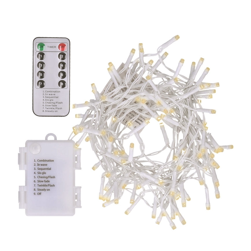 Brilagi - LED kalėdinė lauko girlianda 120xLED/8 funkcijos/3xAA 9,5m balta IP44 šilta balta + nuotolinio valdymo pultas