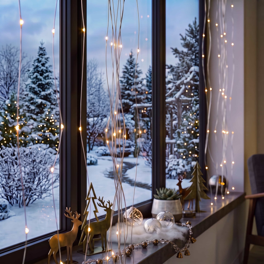 BRILAGI - LED kalėdinė užuolaida 300 LED/8 funkcijų/3xAA/USB 1,2 m šiltai balta