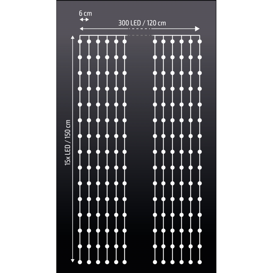 Brilagi - LED Kalėdinė užuolaida 300xLED/8 funkcijos/3xAA/USB 1,2m šaltai balta