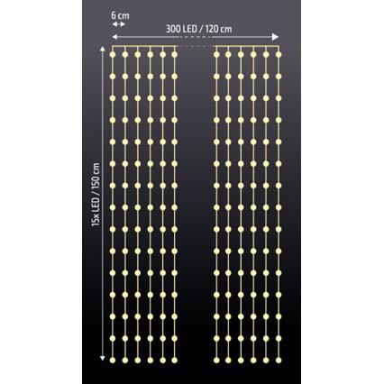 Brilagi - LED Kalėdinė užuolaida 300xLED/8 funkcijos/3xAA/USB 1,2m šiltai balta