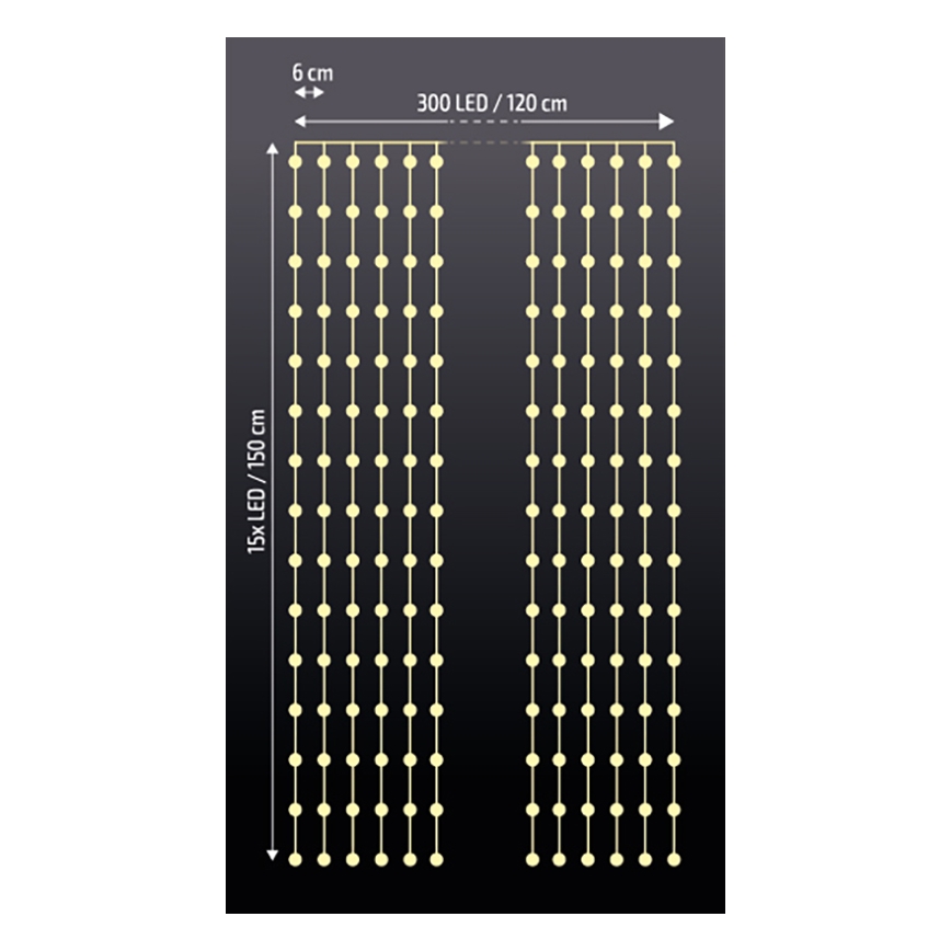 Brilagi - LED Kalėdinė užuolaida 300xLED/8 funkcijos/3xAA/USB 1,2m šiltai balta