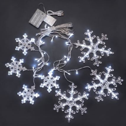 BRILAGI - LED kalėdinė užuolaida 77xLED/3xAA/USB 3,8m snaigės šaltai balta