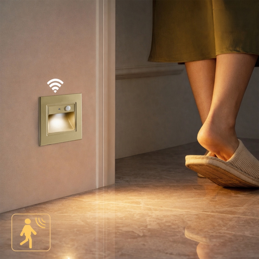 Brilagi - LED laiptų šviestuvas su jutikliu STEP LIGHT LED/1,5W/230V IP44 auksinis