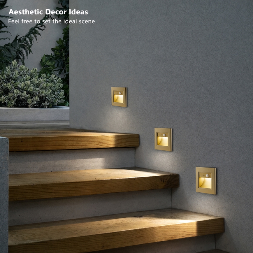 Brilagi - LED laiptų šviestuvas su jutikliu STEP LIGHT LED/1,5W/230V IP44 auksinis