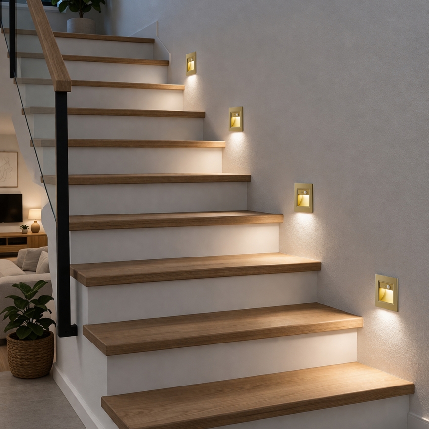 Brilagi - LED laiptų šviestuvas su jutikliu STEP LIGHT LED/1,5W/230V IP44 auksinis