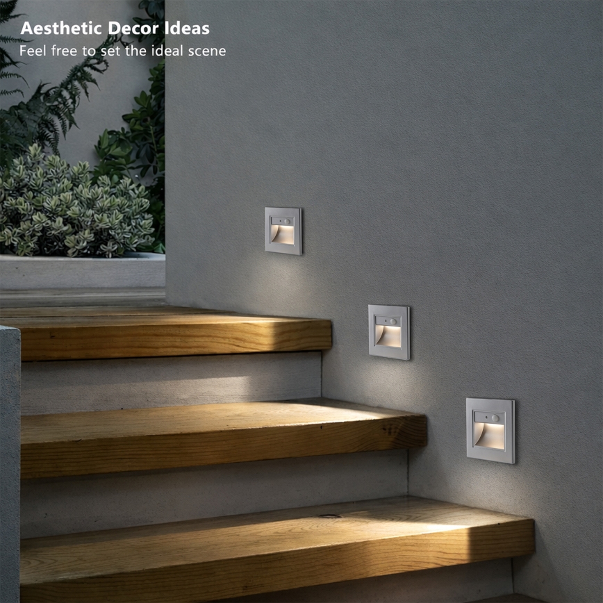 Brilagi - LED laiptų šviestuvas su jutikliu STEP LIGHT LED/1,5W/230V IP44 sidabro spalvos