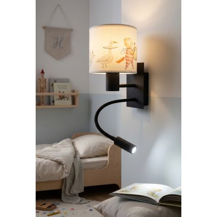 BRILAGI - LED vaikiška lanksčioji sieninė lempa BOBO 1xE27/25W/230V + LED/3W juoda/balta/su gyvūnėlių motyvais