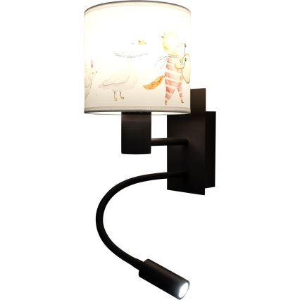 BRILAGI - LED vaikiška lanksčioji sieninė lempa BOBO 1xE27/25W/230V + LED/3W juoda/balta/su gyvūnėlių motyvais