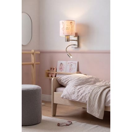 BRILAGI - LED vaikiška lanksti sieninė lempa BOBO 1xE27/25W/230V + LED/3W matinis chromas/balta/rožinė/baleto bateliai