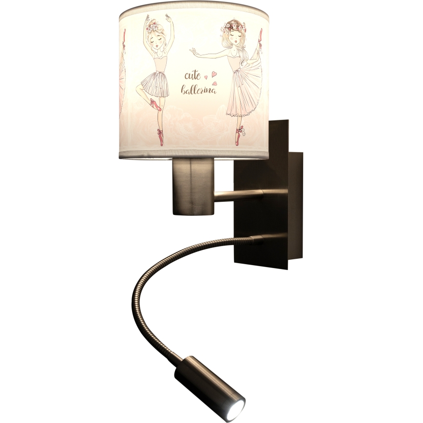 BRILAGI - LED vaikiška lanksti sieninė lempa BOBO 1xE27/25W/230V + LED/3W matinis chromas/balta/rožinė/baleto bateliai