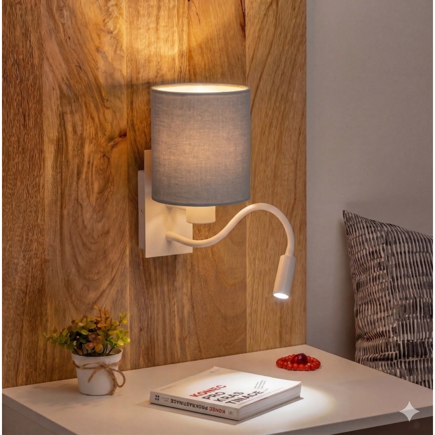 Brilagi - LED lanksti sieninė lempa NUBILA 1xE27/25W/230V + LED/3W balta/šviesiai pilka