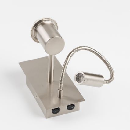 Brilagi - LED lanksčioji sieninė lempa NUBILA 1xE27/25W/230V + LED/3W matinis chromas/geltona