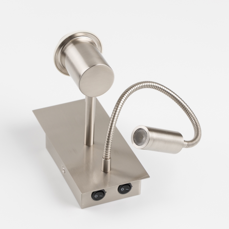 Brilagi - LED lanksčioji sieninė lempa NUBILA 1xE27/25W/230V + LED/3W matinis chromas/geltona