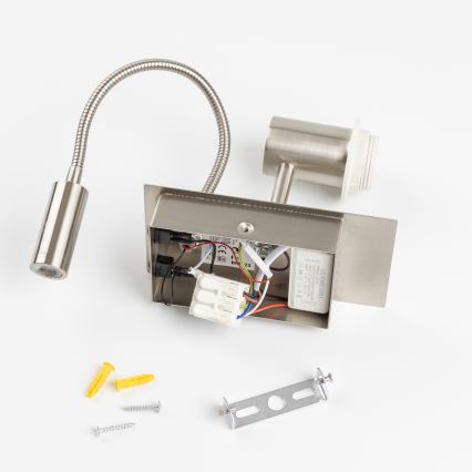 Brilagi - LED lanksčioji sieninė lempa NUBILA 1xE27/25W/230V + LED/3W matinis chromas/geltona