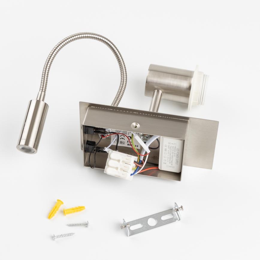 Brilagi - LED lanksčioji sieninė lempa NUBILA 1xE27/25W/230V + LED/3W matinis chromas/geltona