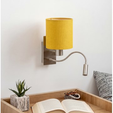 Brilagi - LED lanksčioji sieninė lempa NUBILA 1xE27/25W/230V + LED/3W matinis chromas/geltona