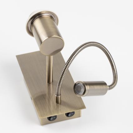 Brilagi - NUBILA lanksti LED sieninė lempa 1xE27/25W/230V + LED/3W žalvaris/šviesiai pilka