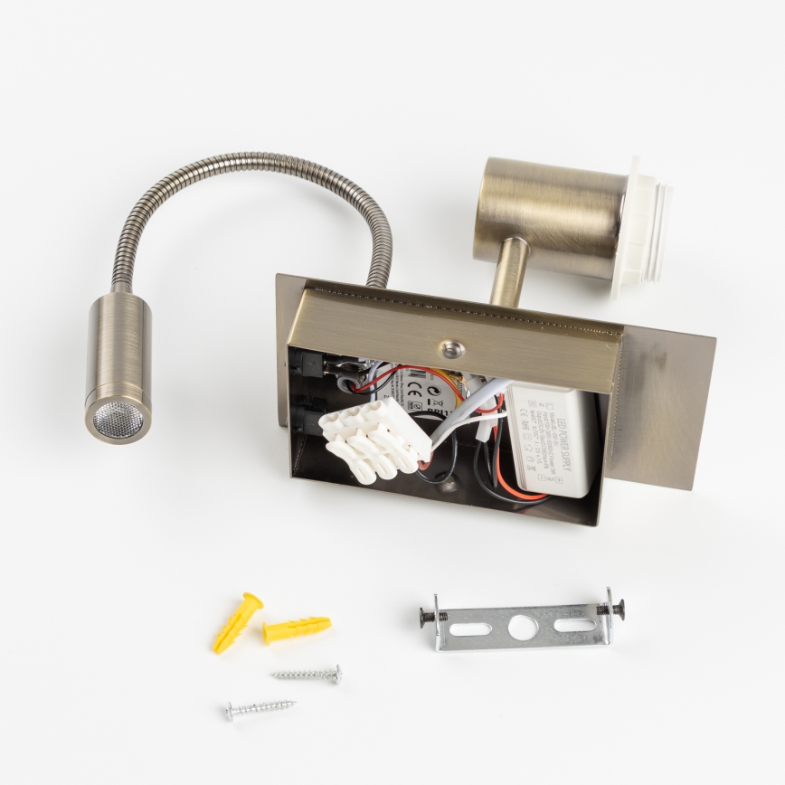 Brilagi - NUBILA lanksti LED sieninė lempa 1xE27/25W/230V + LED/3W žalvaris/šviesiai pilka