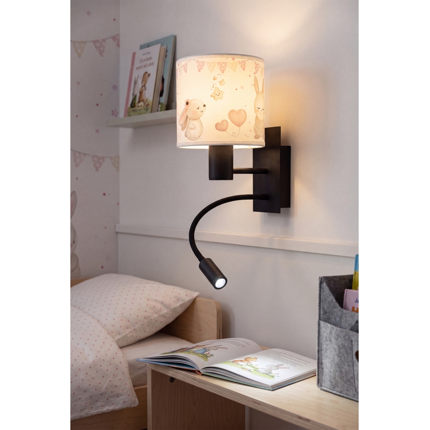 BRILAGI - LED vaikiška lanksti sieninė lempa BOBO 1xE27/25W/230V + LED/3W juoda/kreminė/zuikučiai