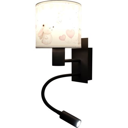 BRILAGI - LED vaikiška lanksti sieninė lempa BOBO 1xE27/25W/230V + LED/3W juoda/kreminė/zuikučiai