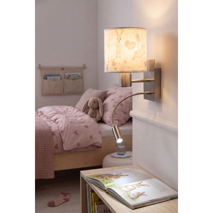BRILAGI - LED vaikiška lanksti sieninė lempa BOBO 1xE27/25W/230V + LED/3W matinis chromas/balta/kiškučiai