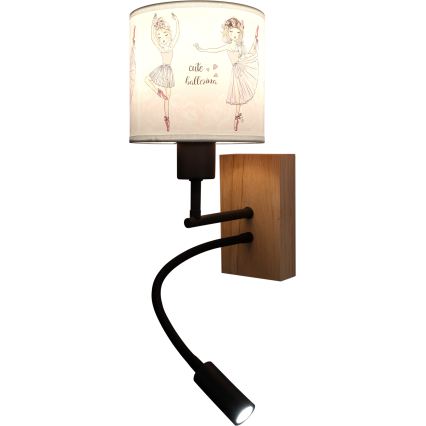 BRILAGI - LED vaikiška lanksti sieninė lempa BOBO WOOD 1xE27/25W/230V + LED/3W ąžuolas/juoda/balta/rožinė/baleto bateliai